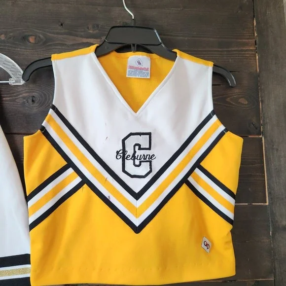 Vtg VARSITY School Cheerleader Uniform Top Skirt Cheer Costume XLY 9-13 Yellow - Picture 2 of 13